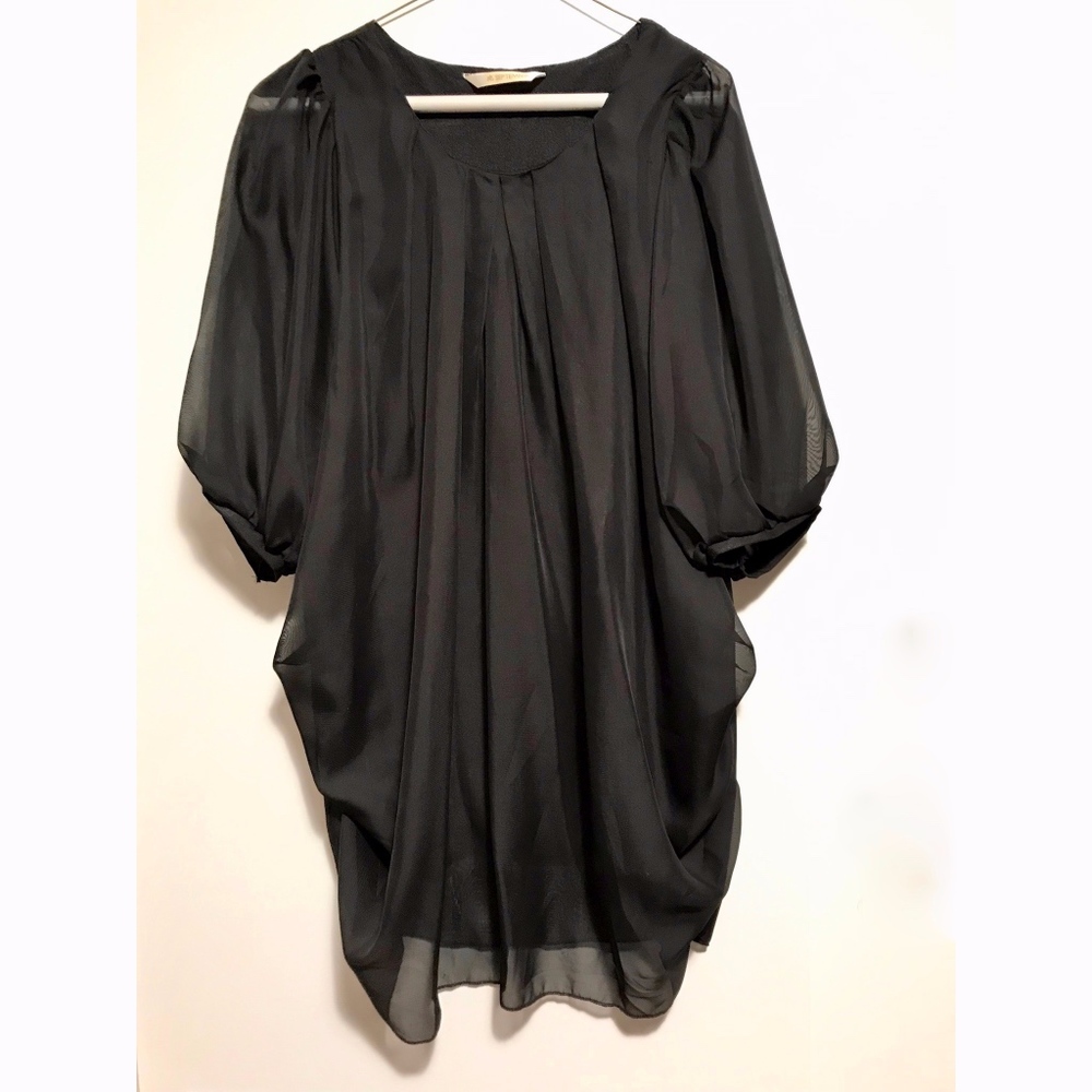 Long Black Blouse with Puffy Sleeves